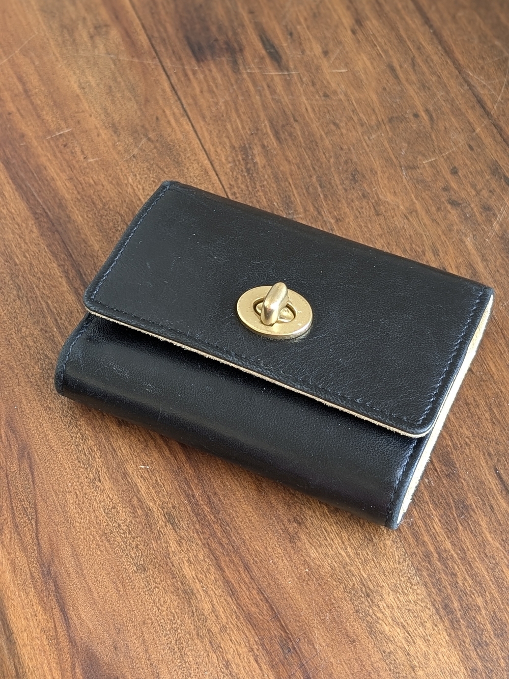 Vintage Coach Black Leather Wallet With Tan Suede Interior